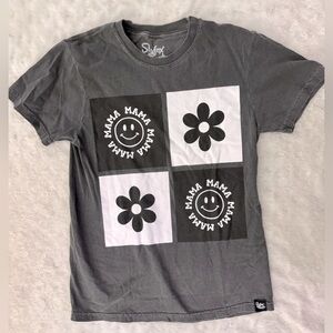 SLYFOX THREADS 70s Grunge Floral Happy Face Mama Tee Shirt